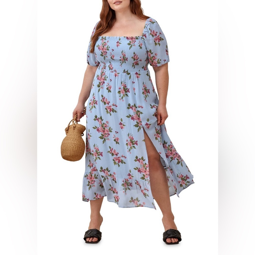 Reformation Meadow Floral Print Midi Dress in Blue Size 1X